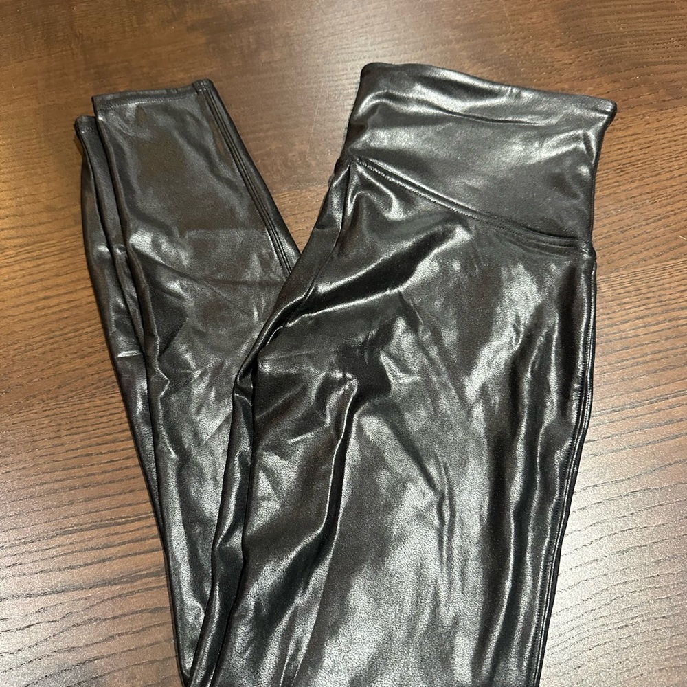 SPANX Metallic Black Faux Leather Leggings